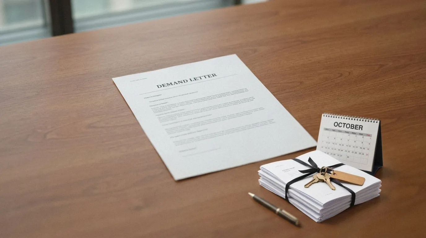 A mortgage demand letter lying on a desk, the first formal step before foreclosure in Medicine Hat