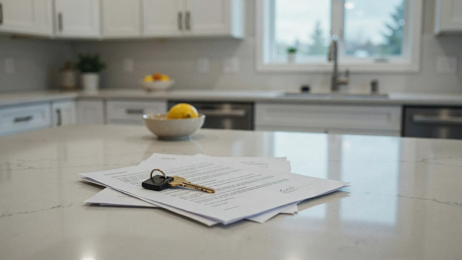 House keys and paperwork laid out for a free foreclosure assessment in Medicine Hat