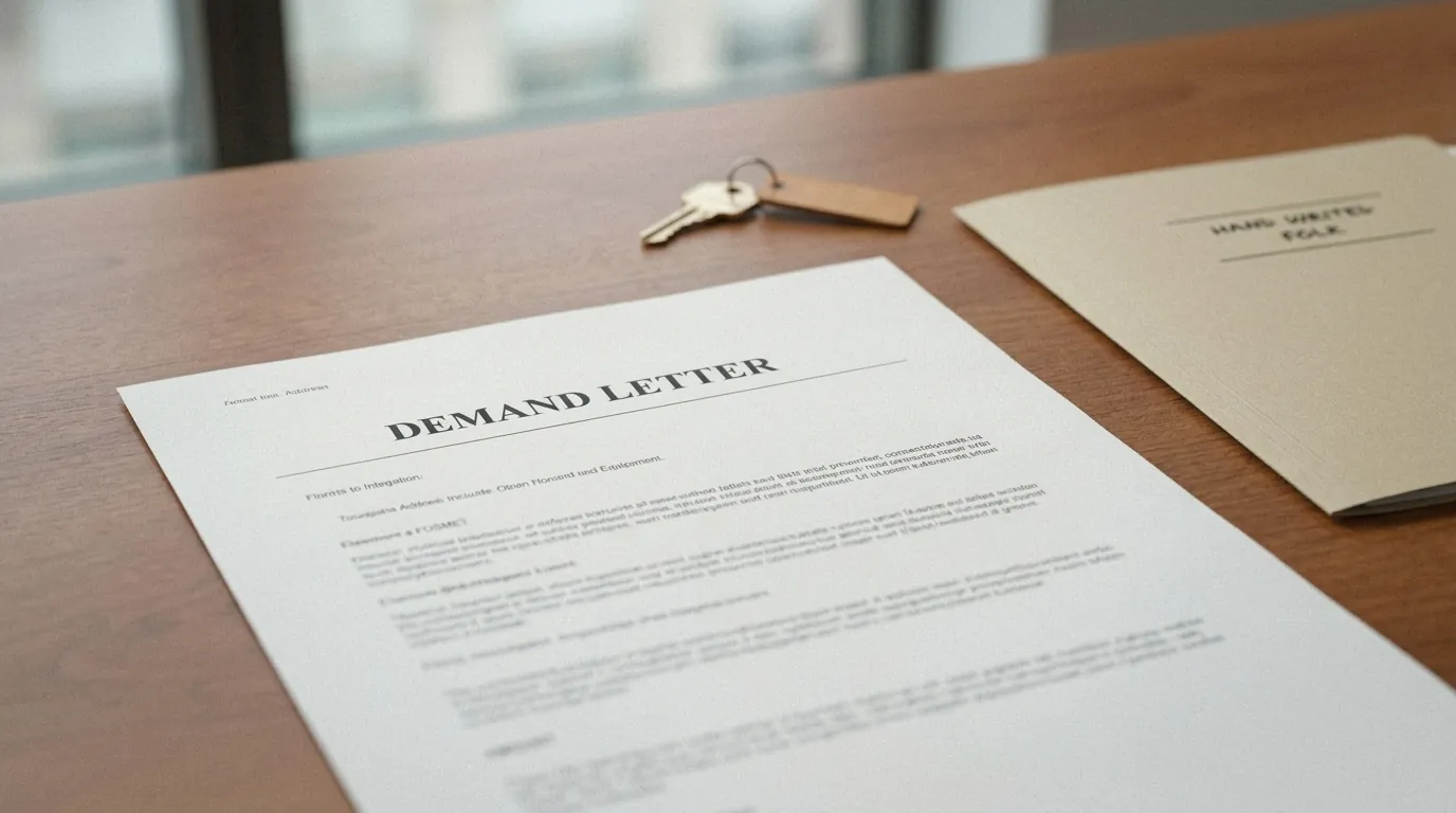A mortgage demand letter and house keys on a desk, the court process Medicine Hat uses instead of power of sale