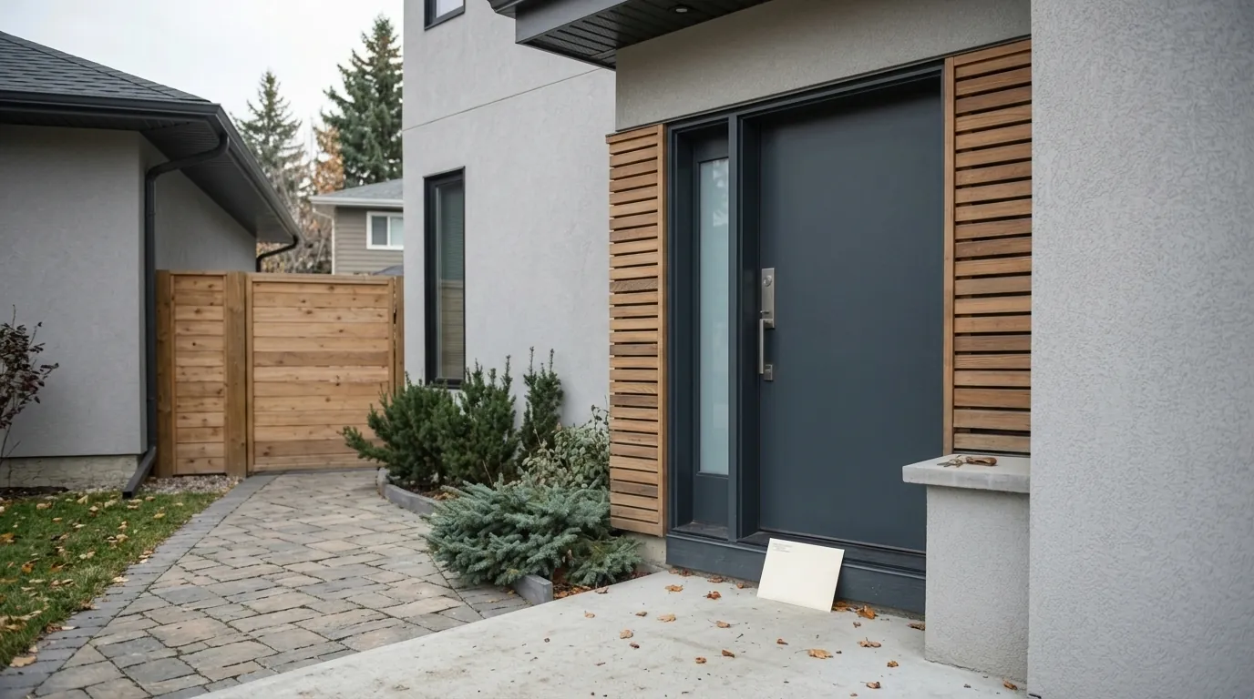 An envelope left at a front door, the way a foreclosure statement of claim is served in Medicine Hat