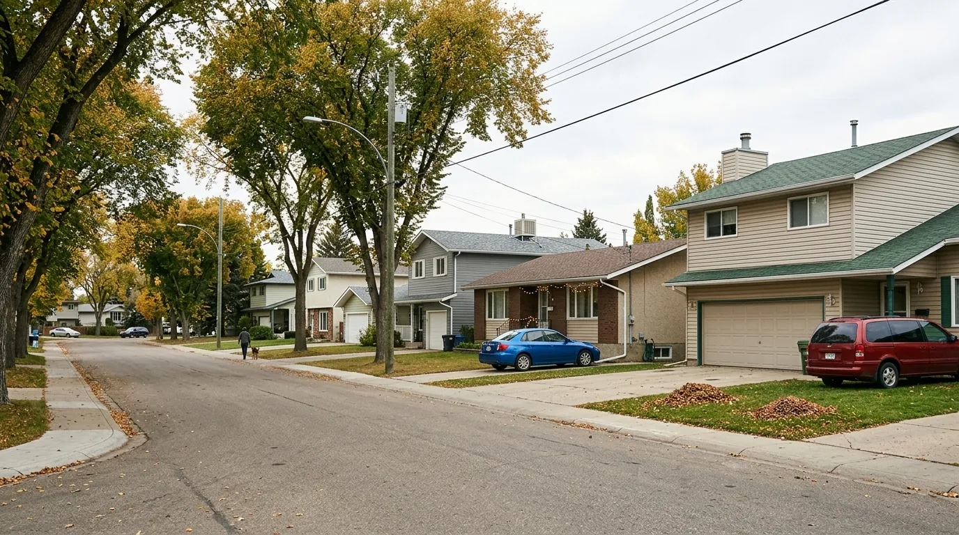 An ordinary residential street of Medicine Hat homes, where a foreclosure can reach any stage of the process